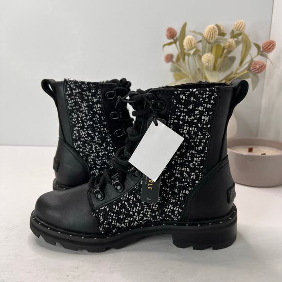 Sorel Lennox Leather Textile Shearling Lug Sole WP Boot Black Women 5.5 NWOB - Picture 7 of 9